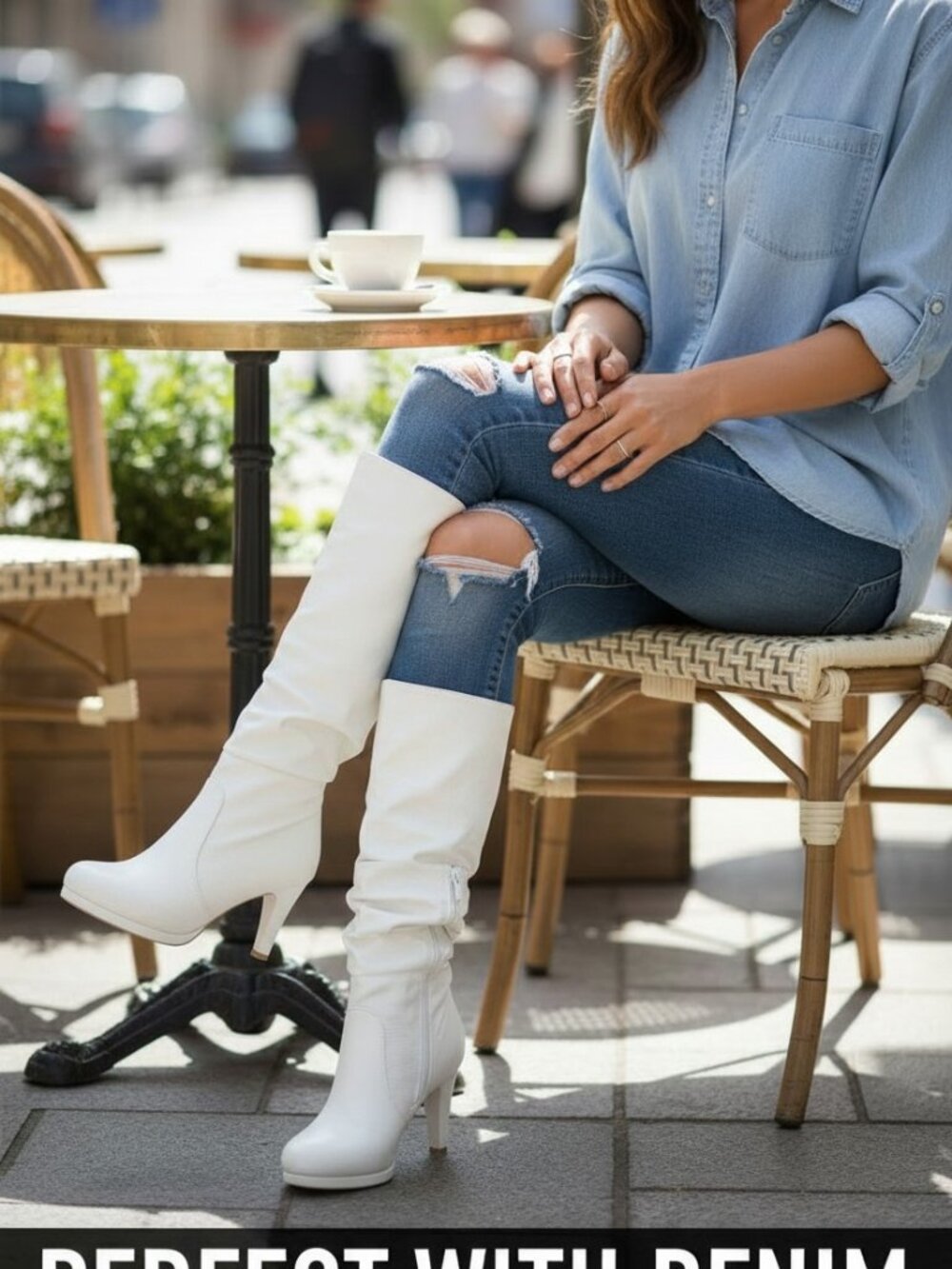 Top Moda White Slouch Mid-Calf Faux Leather Boots - Picture 6 of 7